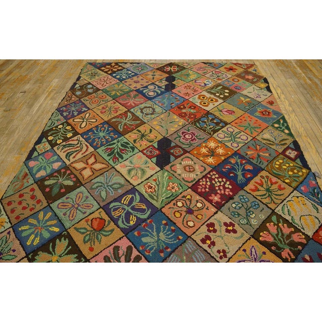 1930s American Hooked Rug ( 6' x 8'9" - 183 x 268 ) Antique American Hooked Rug American Geometric Hooked – Loop Pile,...