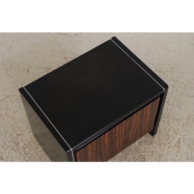 Brown Pair John Stuart Mid Century Modern Ebony & Chrome Nightstands For Sale - Image 8 of 14