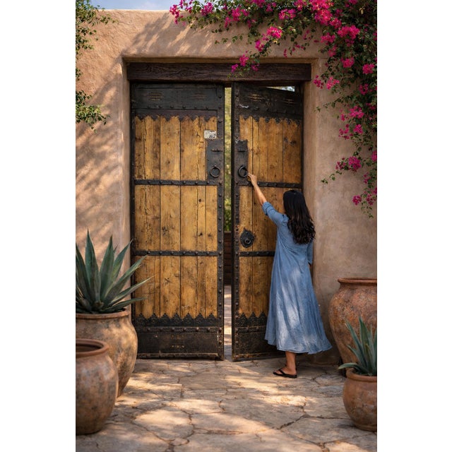 Wood Antique Mongolian Wood & Iron Entry Doors For Sale - Image 7 of 7