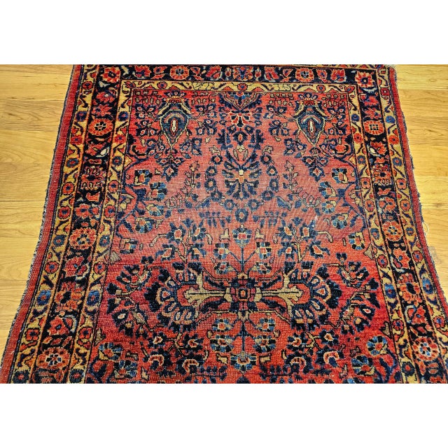 Vintage Persian Sarouk Area Rug, Hand-Knotted Wool, Allover Floral Pattern, 3x5, Red& Navy For Sale - Image 9 of 14