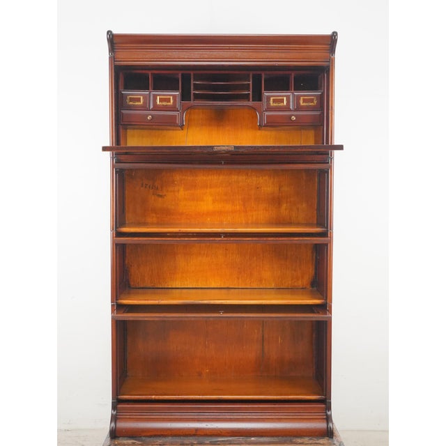 Victorian Antique Victorian Style Writing Bureau Barrister Bookcase For Sale - Image 3 of 11