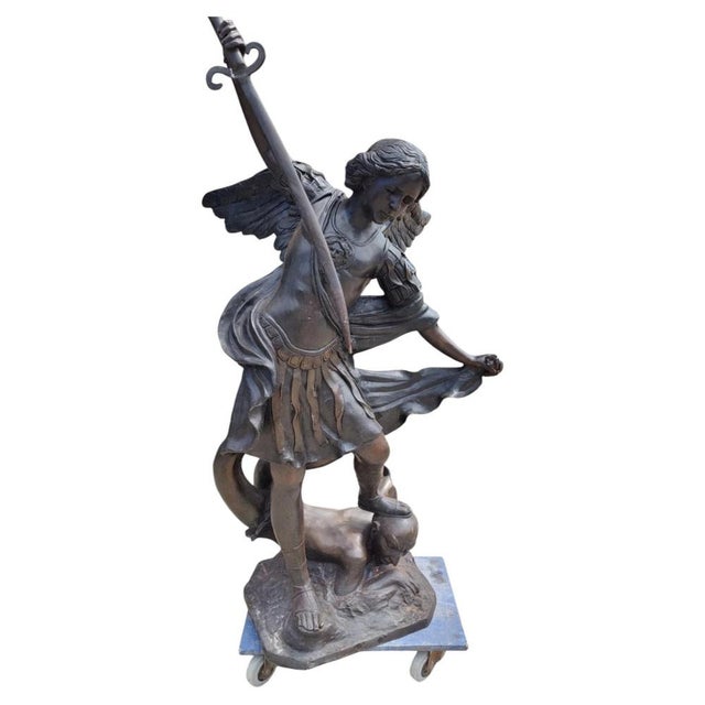 Monumental Bronze Saint Michael the Archangel Sculpture For Sale - Image 10 of 12