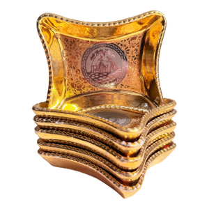Vintage Le Mieux 24kt Gold and Platinum Hand-Decorated Trinket Dishes, Pastoral Scene, Set of 6