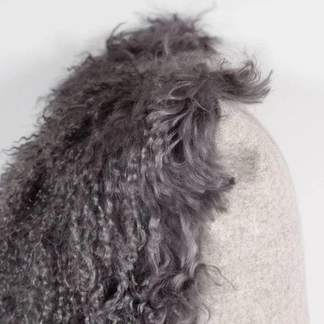 Custom Handmade Mongolian Lamb Pillow in Slate Gray With Cashmere Wool Back For Sale - Image 10 of 11