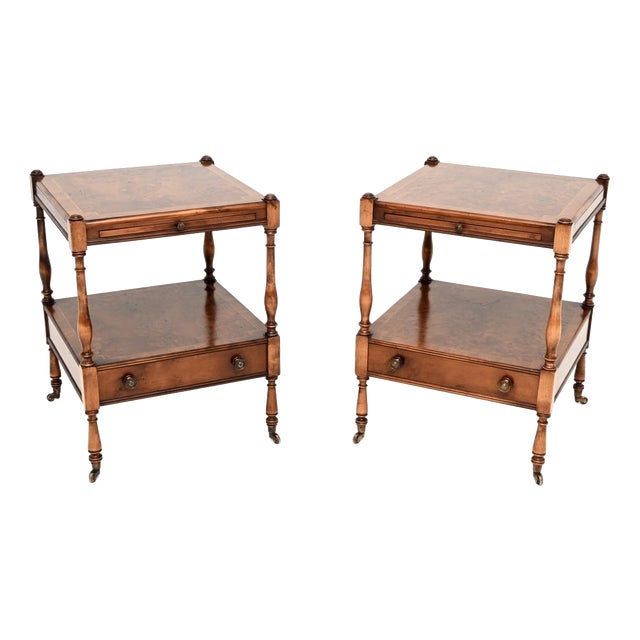Vintage Georgian Yew Wood Side Tables, 1950, Set of 2 For Sale