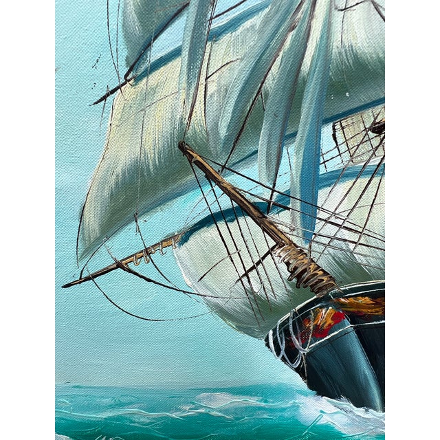 Mid 20th Century Mid 20th Century Original Oil Painting of Clipper Ship at Sea in Carved Gilt Frame, Signed Bransom For Sale - Image 5 of 16