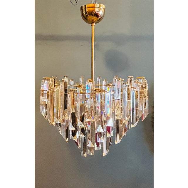 Cristal Triedri Murano Glass Chandelier by Paolo Venini for Venini, 1980s Structure in perfect condition with gold...