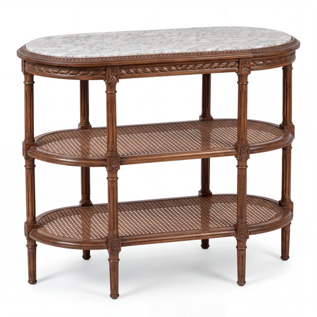 Early 20th Century Antique French Louis XVI Style Marble & Caned Carved Fruitwood Drinks Side Table For Sale - Image 5 of 7