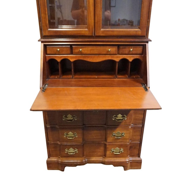High End Vintage Solid Cherry Traditional Style 34" Secretary Desk W. Double Bonnet Display Hutch For Sale In Kansas City - Image 6 of 13