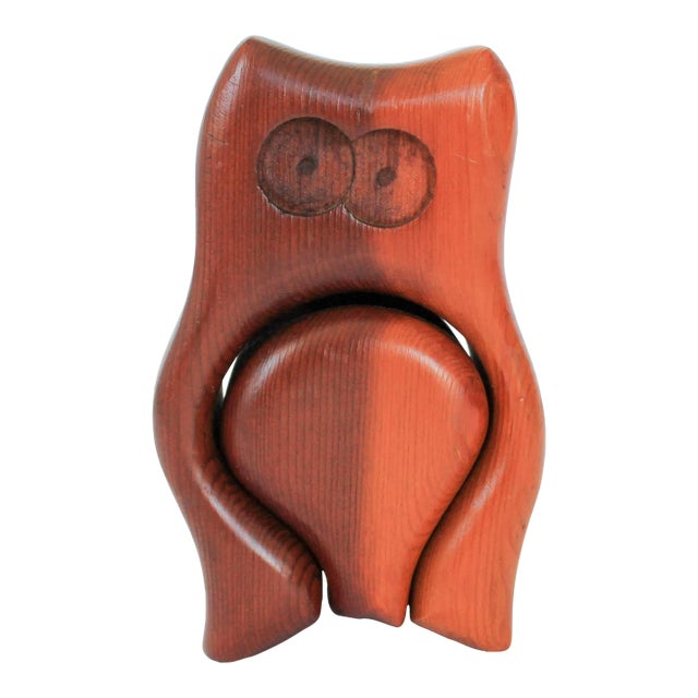 Vintage Hand Crafted Redwood Owl Trinket Box For Sale