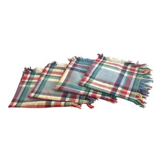20th Century Country Plaid Fringe Dinner Napkins - Set of 4 For Sale