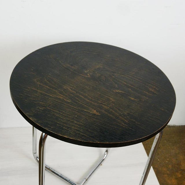 Bauhaus Circular Black Oak and Tubular Steel Bauhaus Coffee Table by Marcel Breuer, 1930s For Sale - Image 3 of 8