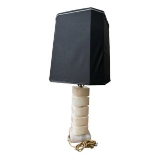 Vintage Table Lamp in Alabaster with Black Lampshade, 1960s For Sale