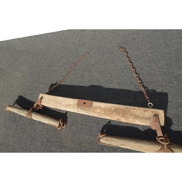 Brown Antique Hand Forged Ox Yoke Primitive Western Farm Tool W Iron Rings Room Decor For Sale - Image 8 of 18