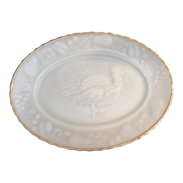 Vintage 24k Gold Rimmed Milk Glass Platter For Sale