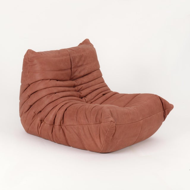 2000 - 2009 Original Michel Ducaroy Togo Sofa Fireside Chair in Red Brick Leather For Sale - Image 5 of 16