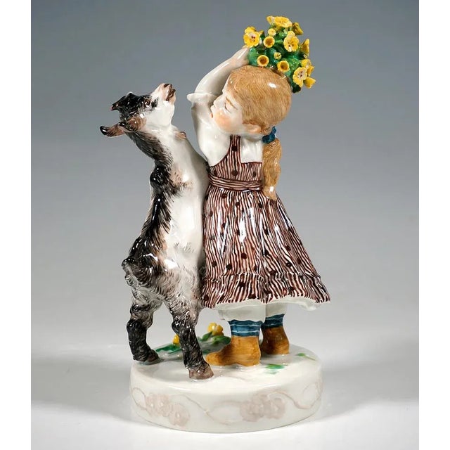 Art Nouveau Group Girl with Goat by Erich Hoesel for Meissen Porcelain, 1910s For Sale - Image 3 of 7