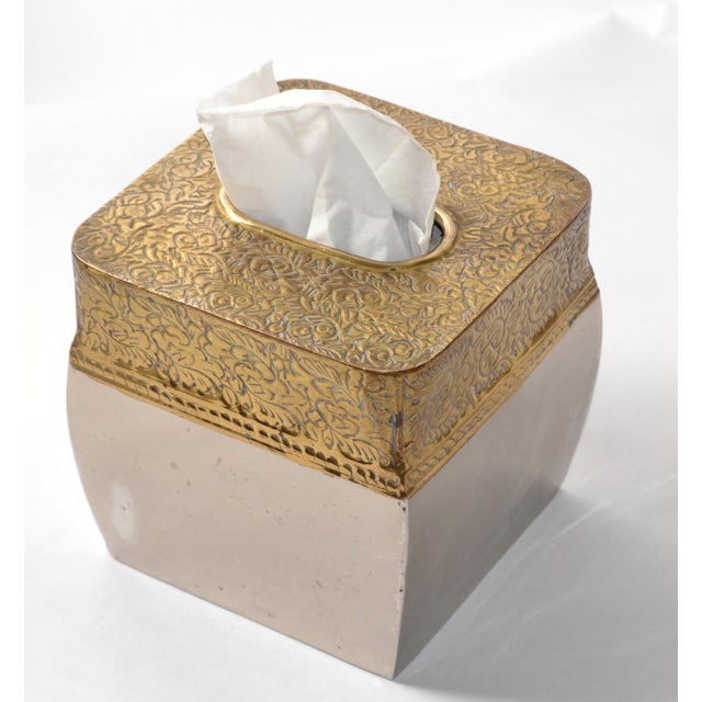 Vintage Arts and Crafts Period hand embossed Gold Silver Tissue Box Cover, Tissue Holder, square Kleenex Dispenser....