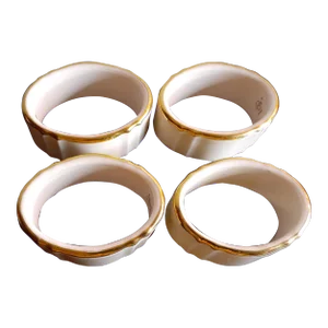 1960s Lenox Usa Fine Porcelain Gilded Beige Napkin Rings- Set of 4