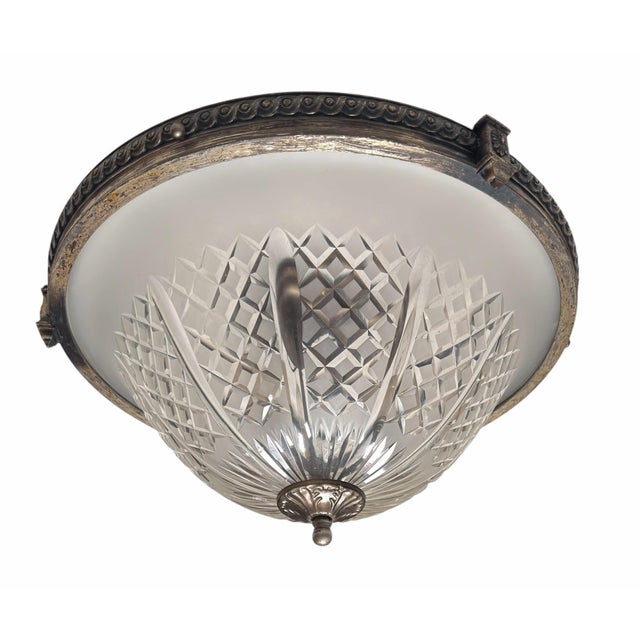Antique Art Deco Cut Crystal Flush Mount Ceiling Light Fixture For Sale - Image 4 of 4