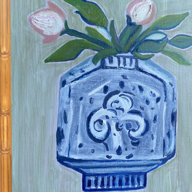 Original Framed Oil Acrylic Botanical Painting, Organic Boho Art Floral Wall Art, 13" X 13" by Tatiana Duperault For Sale - Image 4 of 4