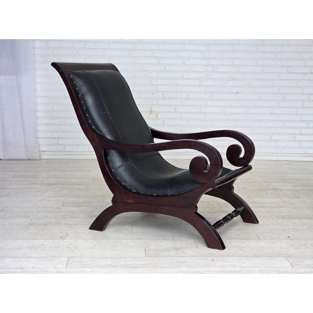 Black Set of Vintage Armchair and Ottoman in Black Leather, 1970s For Sale - Image 8 of 18