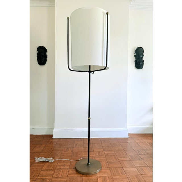 Contemporary Arteriors Boise Floor Lamp Bronze Iron Antique Brass With Drum Shade For Sale In New York - Image 6 of 11