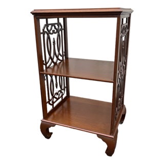Vintage Chinoiserie Walnut Fretwork Etagere For Sale