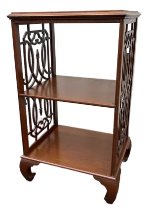 Vintage Chinoiserie Walnut Fretwork Etagere