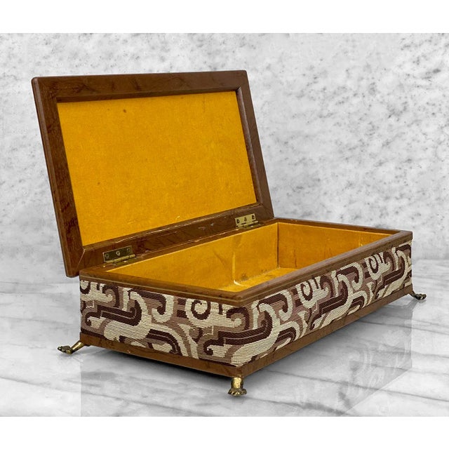 Mid-Century Walnut Spiraled Motif Claw Foot Jewelry Dresser Storage Box For Sale - Image 6 of 11