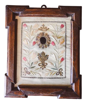 Antique Relic Painting Embroidered in Silk and Silver Thread