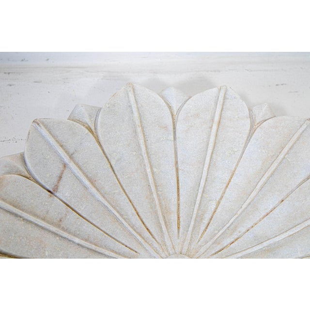 White Marble Open Lotus Flower Shape Large Blow Hand-Carved in India Raj Mughal For Sale In Palm Springs - Image 6 of 12