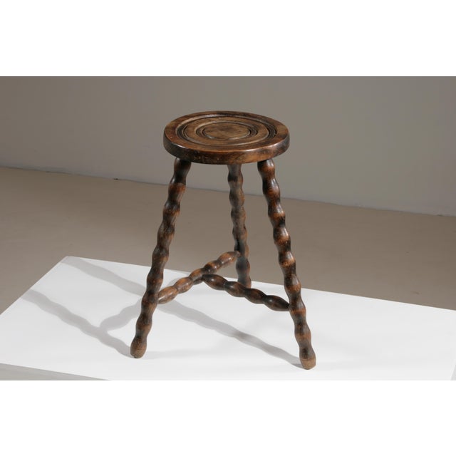 Mid-Century Modern High Wooden Tripod Stool, France, 1950s For Sale - Image 3 of 8