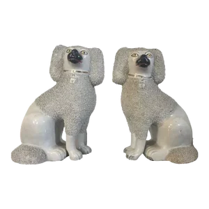 19th Century English Staffordshire Pearlware Creamware Dogs - a Pair