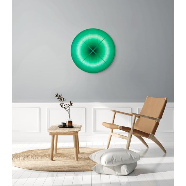 Abstract Contemporary Abstract Acrylic on Italian Poplar Board "Light Interaction (Emerald)" by Andy Harwood For Sale - Image 3 of 8