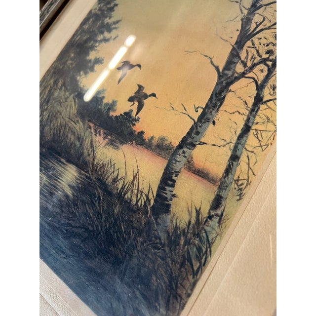 Vintage Signed Duck Painting, Titled "End of Day" in Frame For Sale In Atlanta - Image 6 of 10