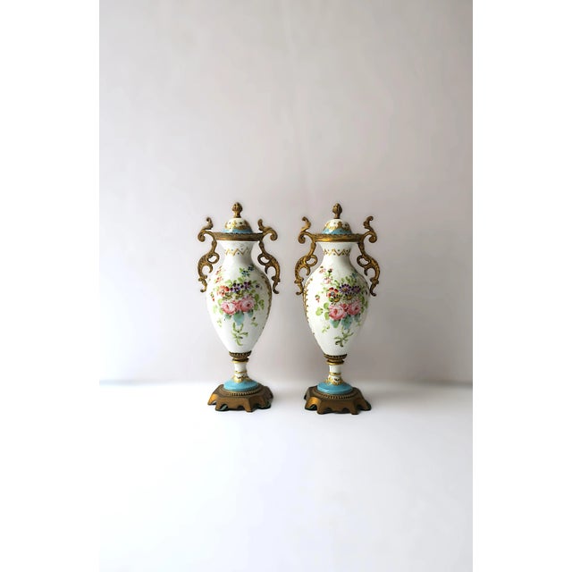Rococo French Sèvres Porcelain Urns, Pair For Sale - Image 3 of 12