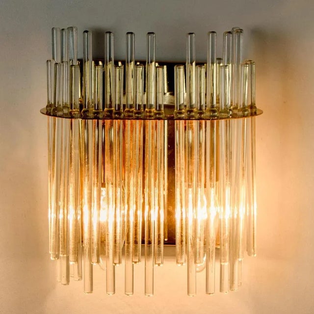 Glass and Brass Wall Sconce in the style of Sciolari, 1960s For Sale - Image 9 of 11