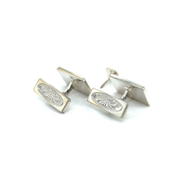 Silver 1990s Georg Jensen Estate Mens Cufflinks Set With Tie Pin Without Back of Tie Pin Silver, 3 Pieces For Sale - Image 8 of 9