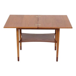 Folding Table in Teak and Beech with Brass Fittings by Børge Mogensen, 1950s For Sale