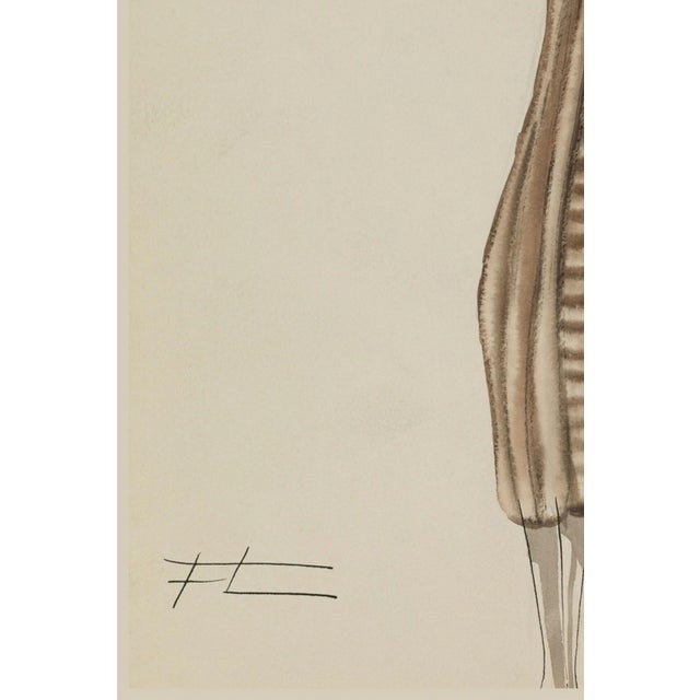 Paper Vintage French Fashion Art Print – Neutral Brown Fashion Illustration, 18" X 24" For Sale - Image 7 of 9