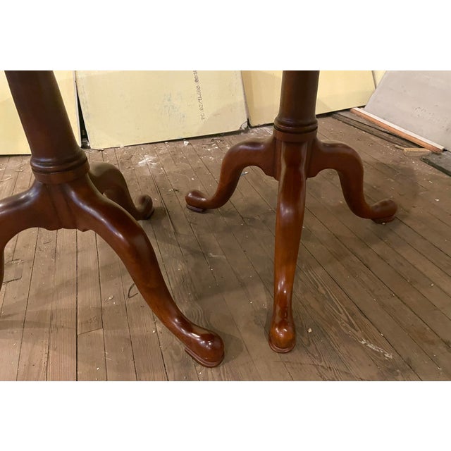 Brown Late 20th Century Henkel Harris Oval Wild Black Cherry Queen Anne 2 Pedestal Dining Table 1 Leaf For Sale - Image 8 of 12