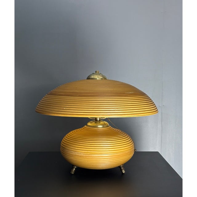 Pencil Reed Rattan Bamboo and Brass Mushroom Table Lamp, Italy, 1970s For Sale - Image 6 of 18