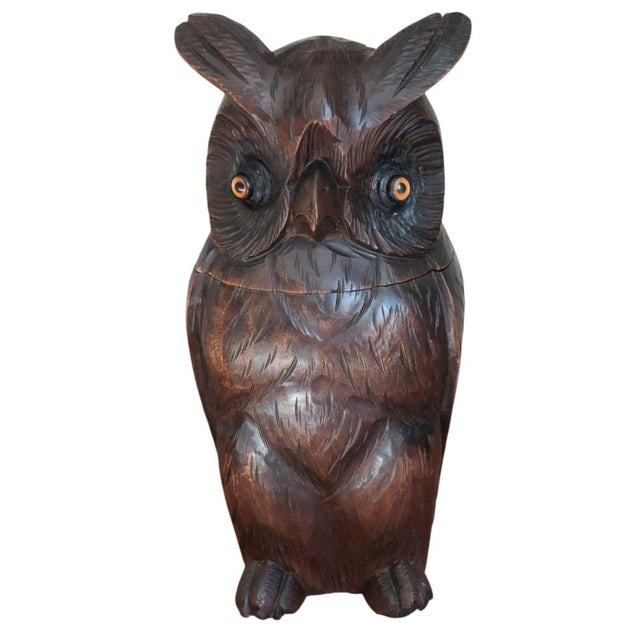 Black Forest Carved Owl Tobacco Jar, 1930s For Sale - Image 3 of 8