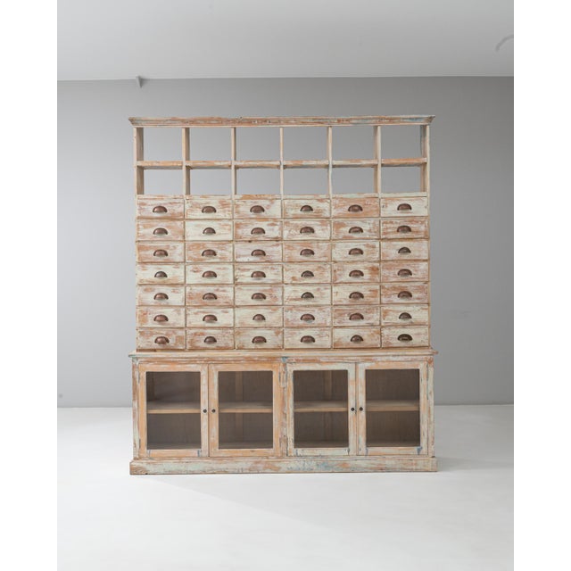 Mid 20th Century French Wood Patinated Apothecary Cabinet with Glass Doors For Sale - Image 16 of 18