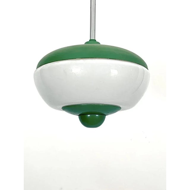 Mid-Century Green Lacquer and Milk Glass Pendant, Italy, 1950s For Sale - Image 6 of 10