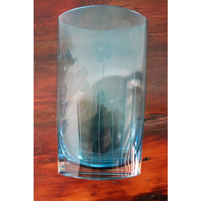 Glass Floral Etched Art Glass Vase For Sale - Image 7 of 9