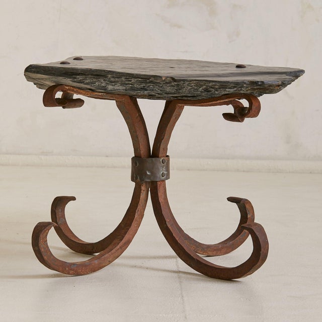 1970s Italian Iron Coffee Table with Organic Slate Top, 1970s For Sale - Image 5 of 10