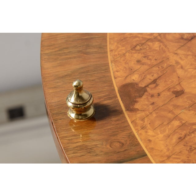 Italian 3 Tier Oval End Table on Casters in Burl Wood & Brass For Sale - Image 12 of 14