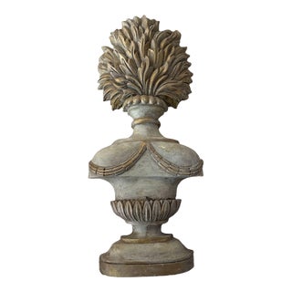 Antique Italian Decorative Flame on Urn Carved Wood Panel. For Sale